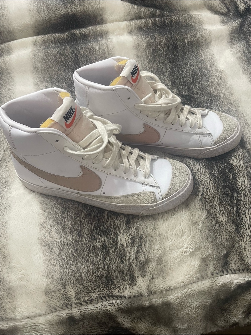 Nike Womens High-Top Sneakers in White and Beige